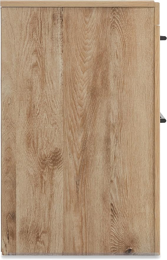 Signature Design by Ashley Hyanna Rustic Contemporary 2 Drawer Nightstand with 2 USB Charging Ports, Wood, 24.37" High, Light Golden Brown Finish