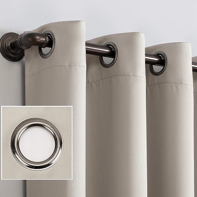 Sun Zero Nordic 2-pack Theater Grade Extreme 100% Blackout Grommet Curtain Panel Pair, 52" x 84", Stone