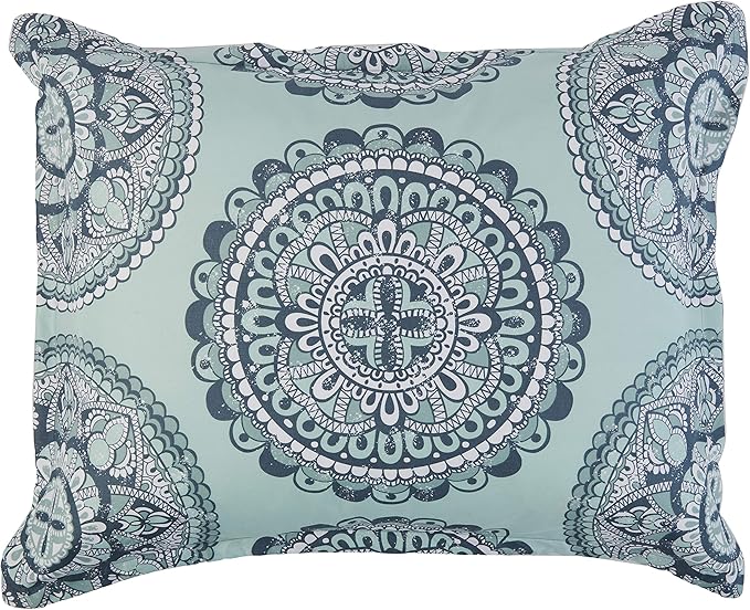 Amazon Basics 10-Piece Bed-in-a-Bag Comforter Set, Soft, Lightweight Microfiber, Full/Queen, Sea Foam Medallion