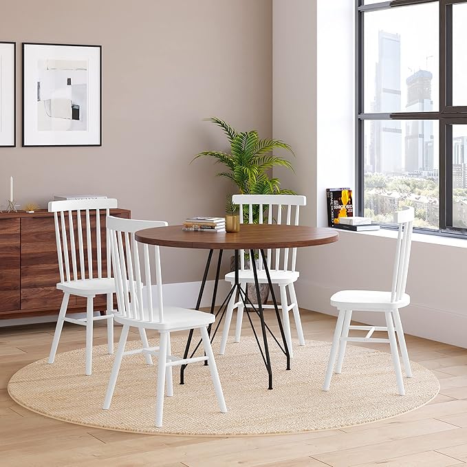 Taylor & Logan Ingrid Set of 2 Commercial Grade Windsor Dining Chairs, Solid Wood Armless Spindle Back Restaurant Dining Chairs in White
