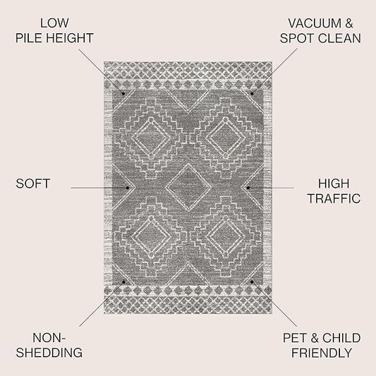 JONATHAN Y Amir Moroccan Beni Souk Gray/Cream Indoor Area Rug, 12x18, Bohemian, Scandinavian, Easy-Cleaning for Living Room, Bedroom, Kitchen, Pet Friendly, Non-Shedding (MOH200C-18)