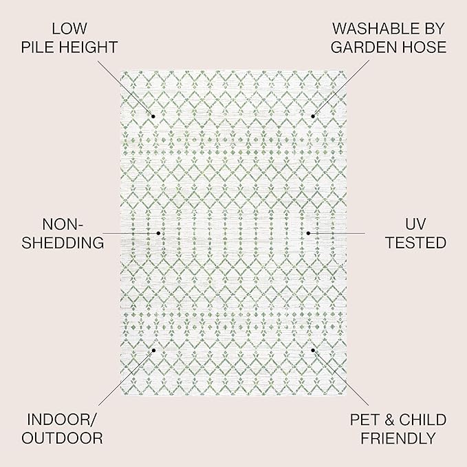 JONATHAN Y Moroccan Geometric Indoor Outdoor Area Rug 8X10 Green/Ivory, Ourika Textured Weave for Backyard, Patio, Porch, Easy-Cleaning, High Traffic, Pet-Friendly, Non-Shedding (SMB108R-8)