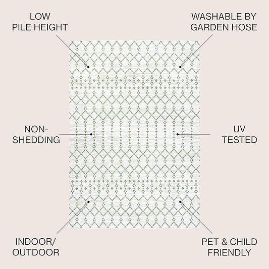 JONATHAN Y Moroccan Geometric Indoor Outdoor Area Rug 4X6 Green/Ivory, Ourika Textured Weave for Backyard, Patio, Porch, Easy-Cleaning, High Traffic, Pet-Friendly, Non-Shedding (SMB108R-4)