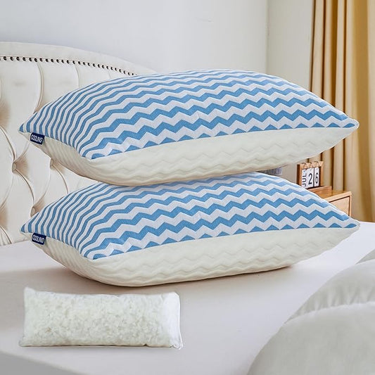 Pillows Queen Size Set of 2- Adjustable Firm Shredded Memory Foam Pillows - Side Sleeper Bed Pillows for Adults with Washable Cover and Bonus Foam Fill