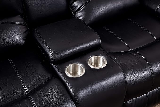 Betsy Furniture Power Reclining Bonded Leather Living Room Set (Black, Sofa+Loveseat+Chair)