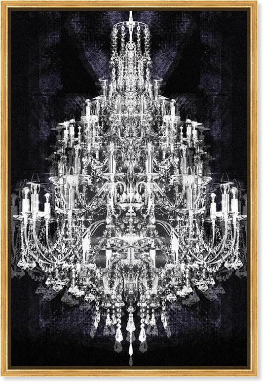 The Oliver Gal Artist Co. Fashion and Glam Framed Wall Art Canvas Prints 'Montecarlo Crystal' Chandeliers Home Décor, 10" x 15", White, Black