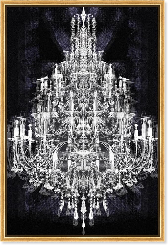 The Oliver Gal Artist Co. Fashion and Glam Framed Wall Art Canvas Prints 'Montecarlo Crystal' Chandeliers Home Décor, 20" x 30", White, Black