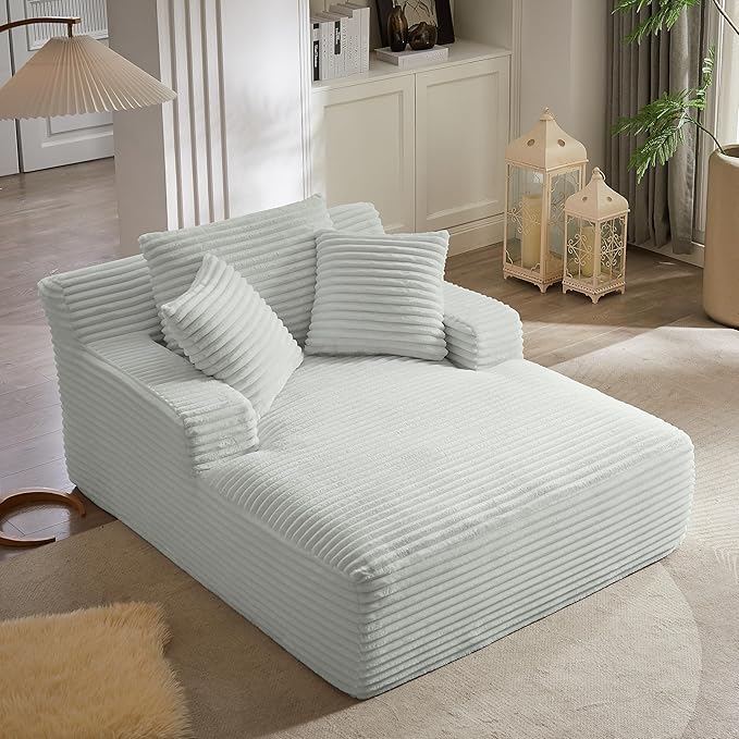49.2" Oversized Chaise Lounge Daybed Plush Corduroy Upholstered Boneless Memory Foam Cloud Couch Sofabed, Lazy Lounger Chairs with Deep Seat, No Assembly Required Cloud Comfy Couches for Living Room