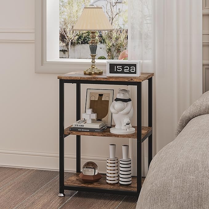 VECELO Tall End Side Table,30" Height Nightstand with 3-Tier Storage Shelf for Living Room Bedroom Office Hallway Study