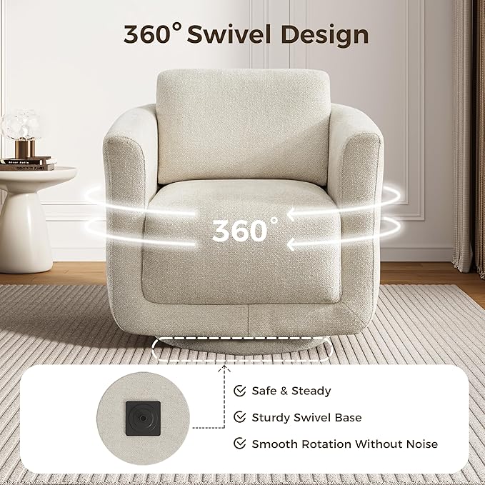 Swivel Accent Chair,Barrel Accent Chair Armchair with Wood Frame Lumbar Cushion,FSC Certified Upholstered Sofa for Living Room Bedroom Reading Room Waiting Room（Linen ）