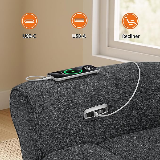 MCombo 87.8" Wall Hugger Power Reclining Sofa with Drop Down Table, 3-Seater Recliner Couch for Small Spaces Living Room RV, USB Ports, Fabric PR635M3 (Dark Grey)