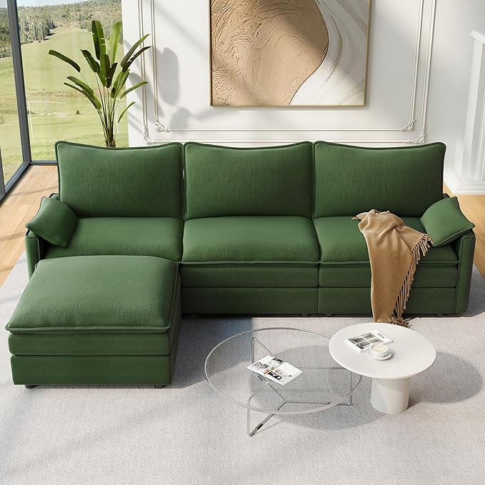 Vesgantti 108" Modular Sectional Sofa, Comfy Cloud Couch with Movable Ottoman Deep Seat Chenille L Shaped Modular Sofa, Sectional Couches for Living Room, Bedroom and Apartment, Green | Sink-in Comfort, Height Adjustable, Easy Rearrangement, Extra-deep...