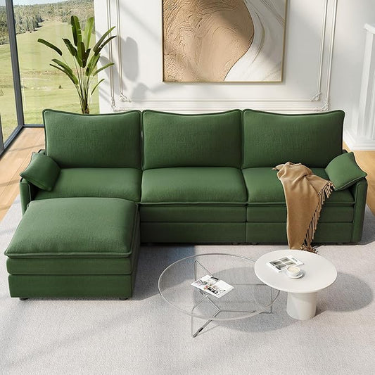 Vesgantti 108" Modular Sectional Sofa, Comfy Cloud Couch with Movable Ottoman Deep Seat Chenille L Shaped Modular Sofa, Sectional Couches for Living Room, Bedroom and Apartment, Green | Sink-in Comfort, Height Adjustable, Easy Rearrangement, Extra-deep...
