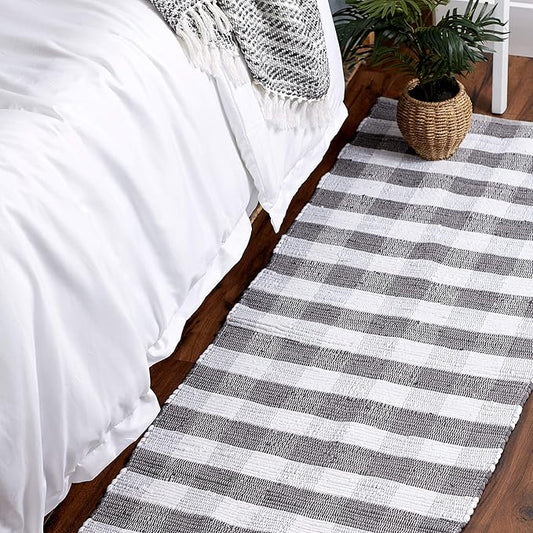 DII Buffalo Check Rug Collection, Hand Dyed Reversible Chindi Rug, Runner 2'3"x6', Gray
