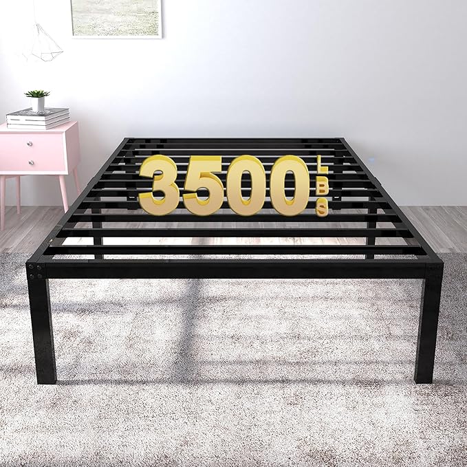 18 Inch Tall 3500lbs Heavy Duty Bed Frame Metal Platform/Maximum Storage/Mattress Foundation/Steel Slats Support/Noise Free/Box Spring Replacement,Twin XL