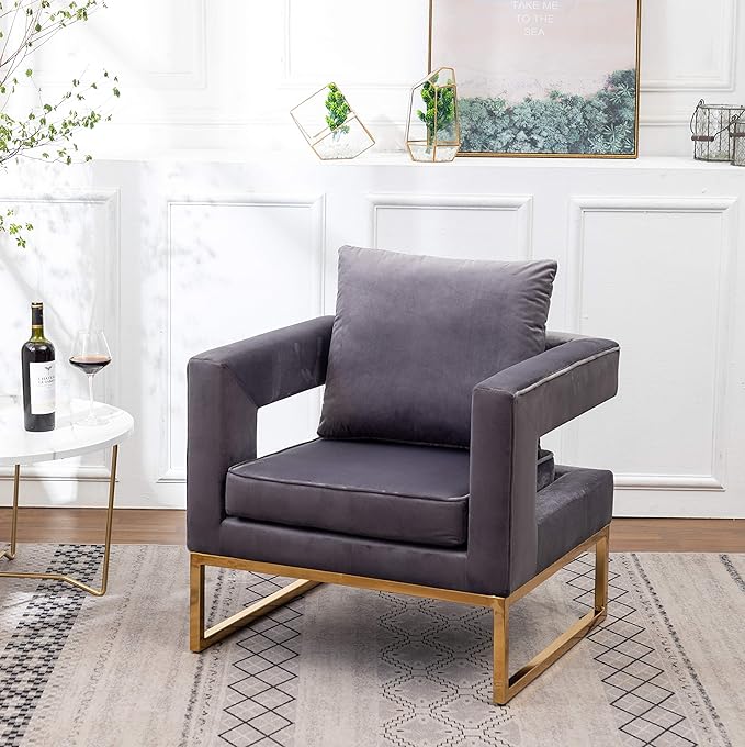 Roundhill Furniture Lenola Upholstered Accent Arm Chair, Gray 27.5D x 29.75W x 34.5H in