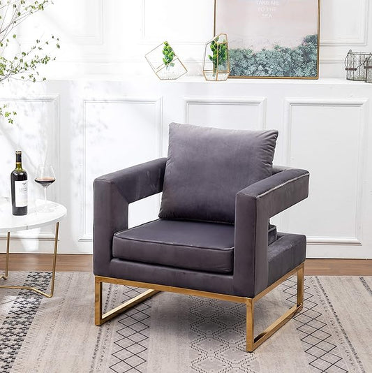 Roundhill Furniture Lenola Upholstered Accent Arm Chair, Gray 27.5D x 29.75W x 34.5H in