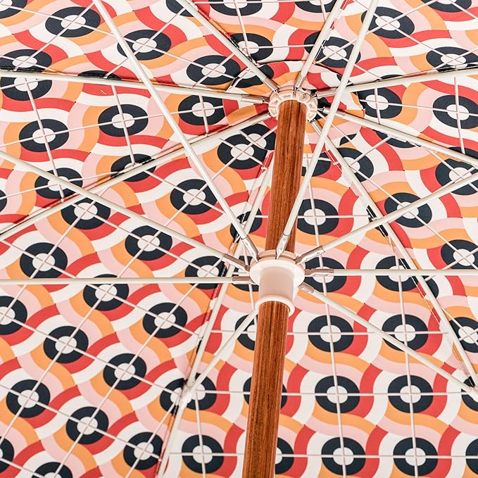 Business & Pleasure Co. Rio Umbrella Scalloped Brim For Beach, Patio or Picnic - 6' Boho Beach Umbrella, 7' Tall Wood Pole, UPF 50+