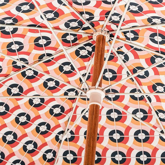Business & Pleasure Co. Rio Umbrella Scalloped Brim For Beach, Patio or Picnic - 6' Boho Beach Umbrella, 7' Tall Wood Pole, UPF 50+