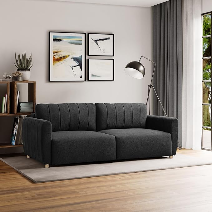 Serta Galway 91.7" Convertible Sleeper Sofa, Queen Size, Wall-Hugging Dreamglide Mechanism, Dreamcoil Comfort, Boucle Fabric, Charcoal