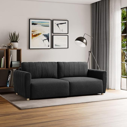 Serta Galway 91.7" Convertible Sleeper Sofa, Queen Size, Wall-Hugging Dreamglide Mechanism, Dreamcoil Comfort, Boucle Fabric, Charcoal