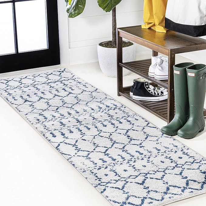 JONATHAN Y Boho Vintage Diamond Cream/Navy Runner Rug 2X8 ft, Moroccan Hype for Living Room, Bedroom, Kitchen, Office, Easy-Cleaning, High Traffic, Pet-Friendly, Non-Shedding (MOH101F-28)