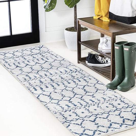 JONATHAN Y Boho Vintage Diamond Cream/Navy Runner Rug 2X8 ft, Moroccan Hype for Living Room, Bedroom, Kitchen, Office, Easy-Cleaning, High Traffic, Pet-Friendly, Non-Shedding (MOH101F-28)