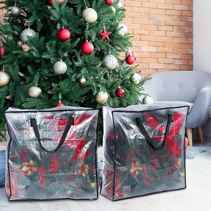 8 Pcs Clear Wreath Storage Bags 26 Inch St. Patrick's Garland Container Door Garland Holiday Wreath Storage Holder with Handle and Zipper Heavy Duty Plastic Packing Totes(Black)