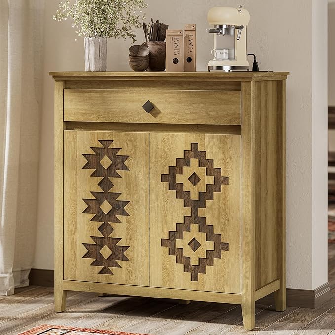 32'' Buffet Cabinet with Storage, Sideboard Cabinet with Drawer and Adjustable Shelf, Modern Accent Storage for Kitchen, Living Room, Entryway, Natural