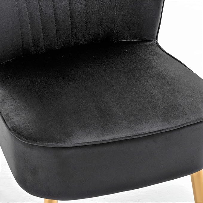 Modern Velvet Accent Chair for Living Room, Bedroom, or Entryway, Stylish and Comfortable Armless Design with Metal Legs, Black