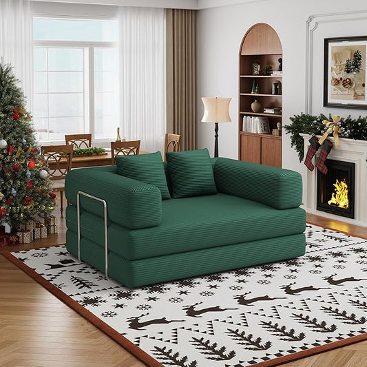 BSHOMGI Folding Sofa Bed Convertible Corduroy Couch Queen Size Floor Sleeper 4-in-1 DIY Combination Modular Lazy Sofas Fold Futon Lounge for Living Room (Green, 53.15" Double Sofa)