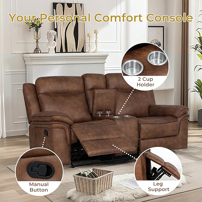 Luxurious Faux Leather Recliner Sofa Set for Living Room, Manual Rocking Loveseat, 3 Seat Reclining Sofa Couch with Dropdown Table, Storage and USB for Meeting Room (77"+87")