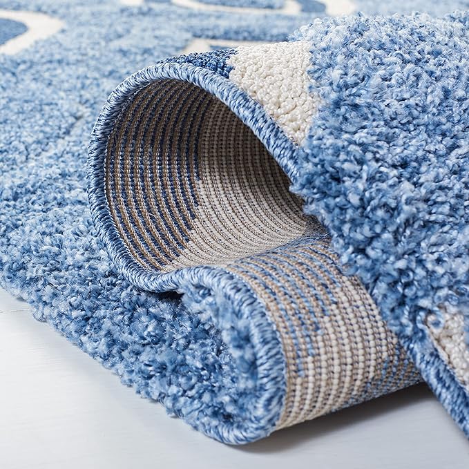 SAFAVIEH Florida Shag Collection Area Rug - 6'7" Square, Blue & Ivory, Modern Ogee Design, Non-Shedding & Easy Care, 1.2-inch Thick Ideal for High Traffic Areas in Living Room, Bedroom (SG461-6012)