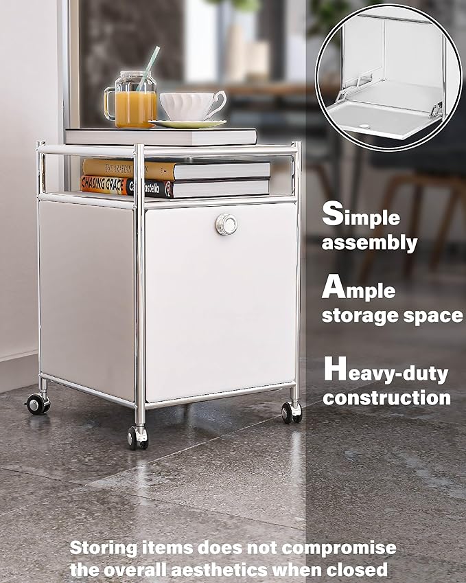 Matte Storage Cart with Flap Door, Large Capacity Storage Cart with Detachable Wheels, DIY Modern Home Furnishing, Great for Home, Office, Bedroom, Kitchen (White)