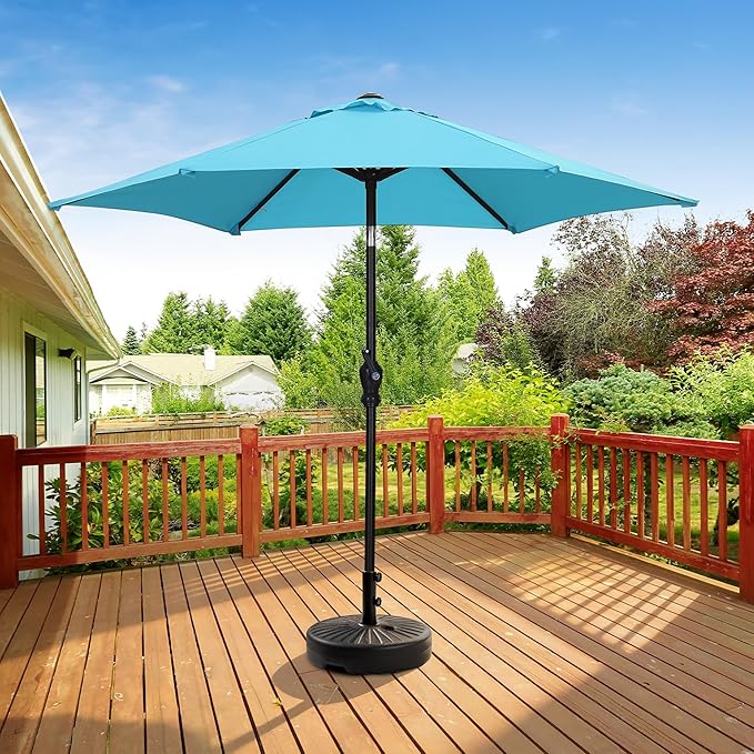 HYD-Parts 9FT Patio Umbrella Outdoor Table Umbrella,Market Umbrella with Push Button Tilt and Crank for Garden, Lawn, Deck, Backyard & Pool, with a Base (Blue)