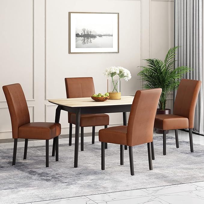 Christopher Knight Home Pertica Upholstered T-Stitch Dining Chairs - Faux Leather - Cognac Brown/Espresso (Set of 4)