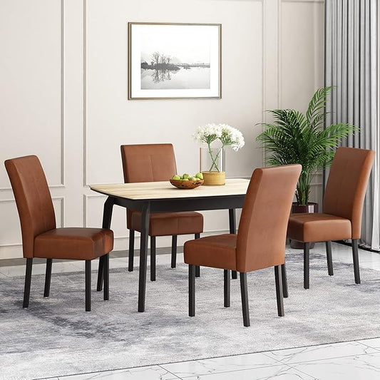Christopher Knight Home Pertica Upholstered T-Stitch Dining Chairs - Faux Leather - Cognac Brown/Espresso (Set of 4)