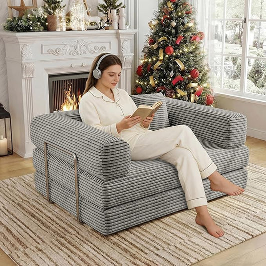 BSHOMGI 4 in 1 Futon Sofa Bed Queen Size - Foldable Convertible Sleeper Sofa Couch with L-Shaped Support, Removable Washable Floor Space Saving for Bedroom & Dorm (Light Gray, 53.15" Double Sofa)