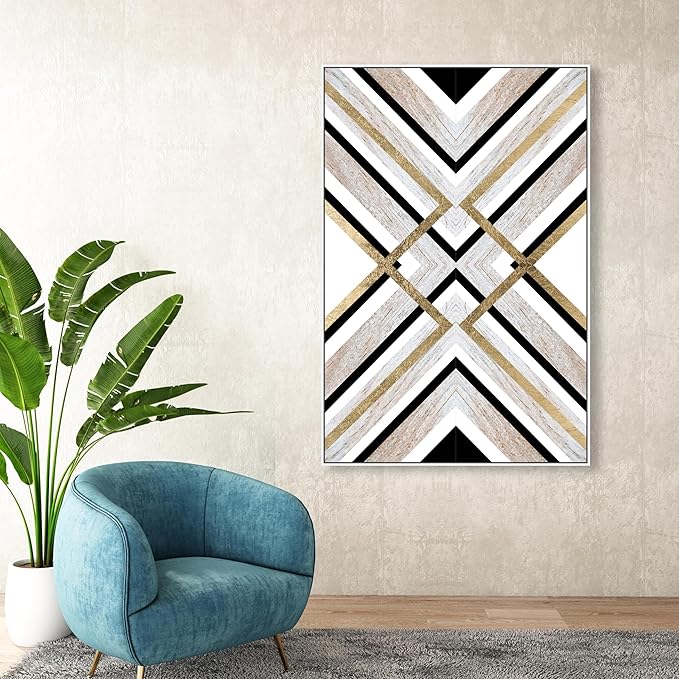 The Oliver Gal Artist Co. Abstract Framed Wall Art Canvas Prints 'Earthy Lux' Geometric Home Décor, 36" x 54", Brown, Gold