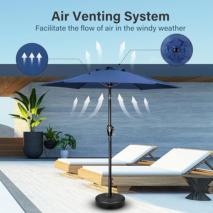 Simple Deluxe 2Pack 7.5ft Patio Umbrella Outdoor Table Market Yard Umbrella with Push Button Tilt/Crank, 6 Sturdy Ribs for Garden, Deck, Backyard, Pool, Blue