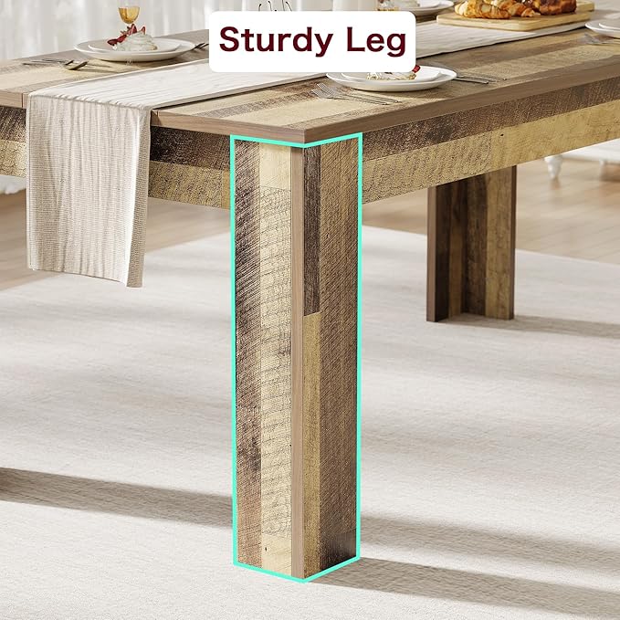 Garvee Wood Farmhouse Dining Table for 4-6, Heavy Duty Large Kitchen Table, 63 Inches Long Rectangular Dining Room Tables with Strong Legs, Thickness Tabletop, for Big Family, Dinette, Rustic Brown