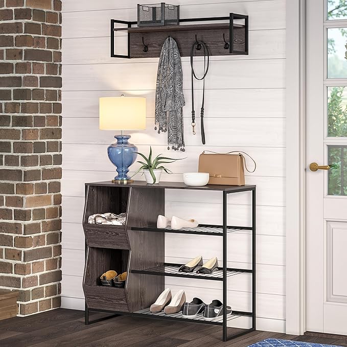 RiverRidge Afton 3-Tier Shoe Organizer with Storage Bins, Holds 6-9 Pairs - Sturdy Shoe Storage Organizer with Metal Frame Shoe Rack for Entryway