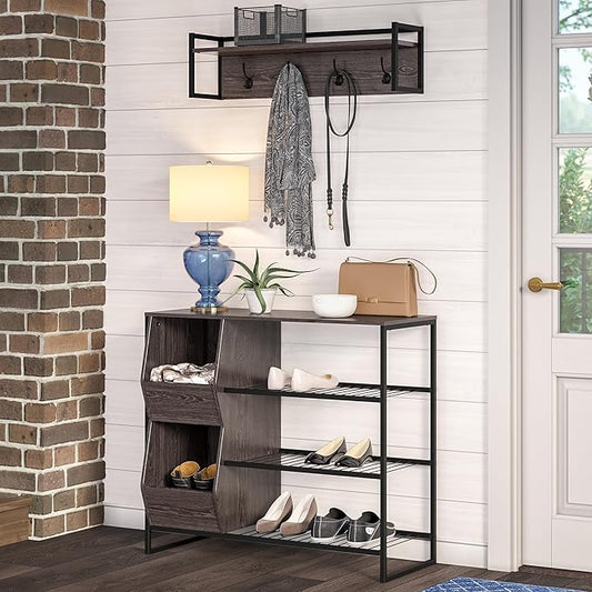 RiverRidge Afton 3-Tier Shoe Organizer with Storage Bins, Holds 6-9 Pairs - Sturdy Shoe Storage Organizer with Metal Frame Shoe Rack for Entryway