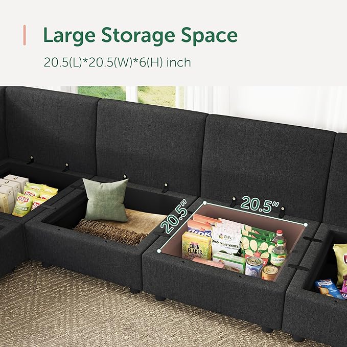 HONBAY Modular Sectional Sofa with Storage U Shaped Sectional Sofa, Convertible Couches for Living Room - Linen Grey