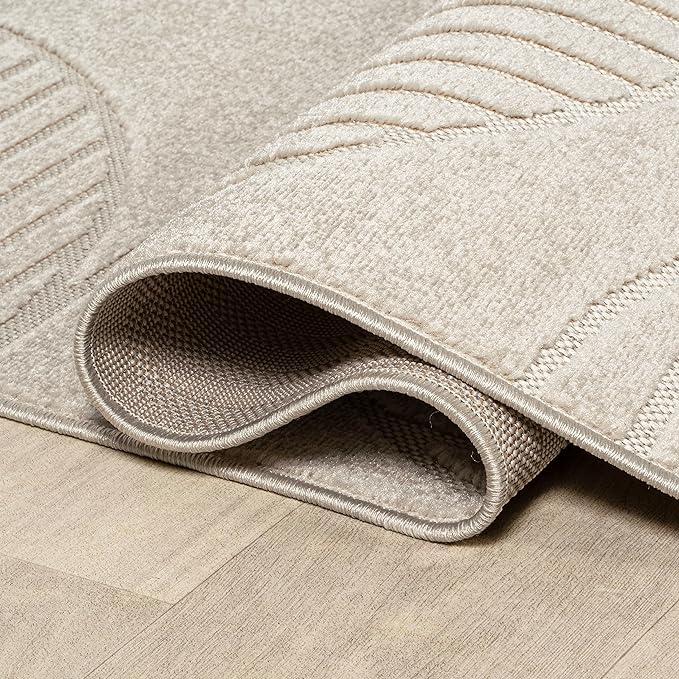 JONATHAN Y Nordby High-Low Arch Striped Ivory/Cream 8' Round Indoor/Outdoor Area Rug, Pet Friendly, Non-Shedding, Stain Resistant, Easy-Cleaning for Backyard, Patio, (SCN104B-8R)
