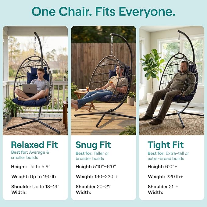 SereneLife Hanging Egg Chair with Stand - Indoor/Outdoor Swing Hammock Chair with Plush Washable Cushions & Headrest, 350LBS Capacity, Ideal for Relaxation in Bedrooms, Balconies, Gardens, and Patios