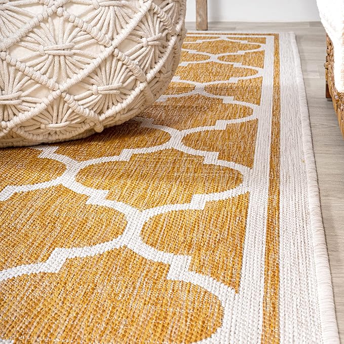 JONATHAN Y Moroccan Trellis Indoor Outdoor Area Rug 4X6 Yellow/Cream, Trebol Textured Weave for Backyard, Patio, Porch, Easy-Cleaning, High Traffic, Pet-Friendly, Non-Shedding (SMB109F-4)