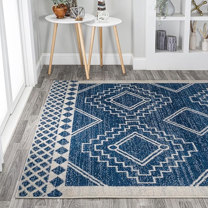 JONATHAN Y Amir Moroccan Beni Souk Navy/Ivory Indoor Area Rug, 3x5, Bohemian, Scandinavian, Easy-Cleaning for Living Room, Bedroom, Kitchen, Pet Friendly, Non-Shedding (MOH200D-3)