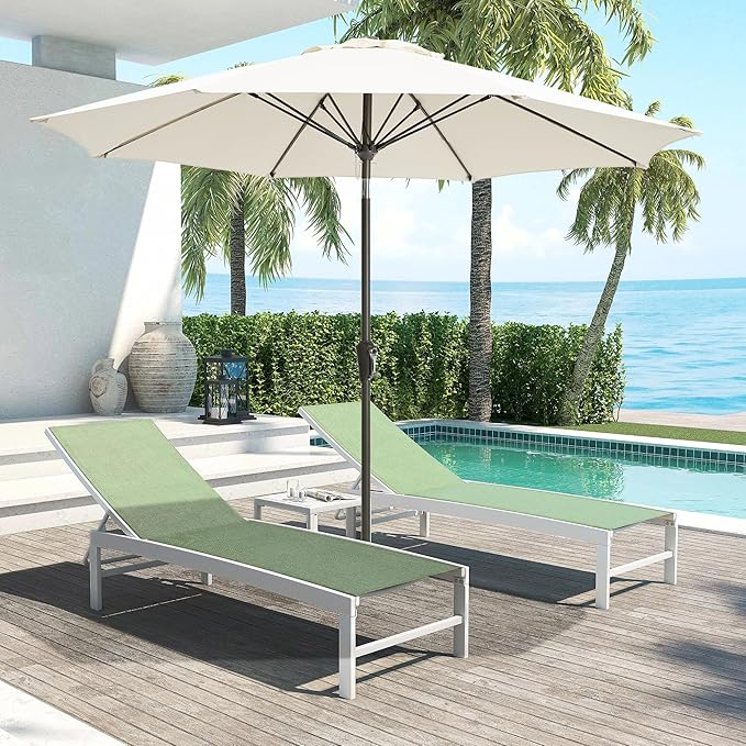 LOUNZY 9FT Large Outdoor Patio Umbrella Table Umbrella-UV Resistant,Easy Push Button Tilt and Crank,8 Sturdy Fiberglass Ribs Pool Umbrella for Patio,Backyard,Deck,Yard,Market