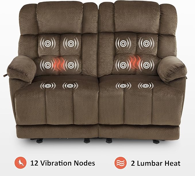 MCombo 58.7" Zero Gravity Power Loveseat Recliner with Heat and Vibration Massage, Reclining Loveseat Sofa with USB Ports for Living Room, Fabric 6237 (Dark Brown)
